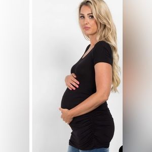 PinkBlush Black Ruched Short Sleeve Maternity Top